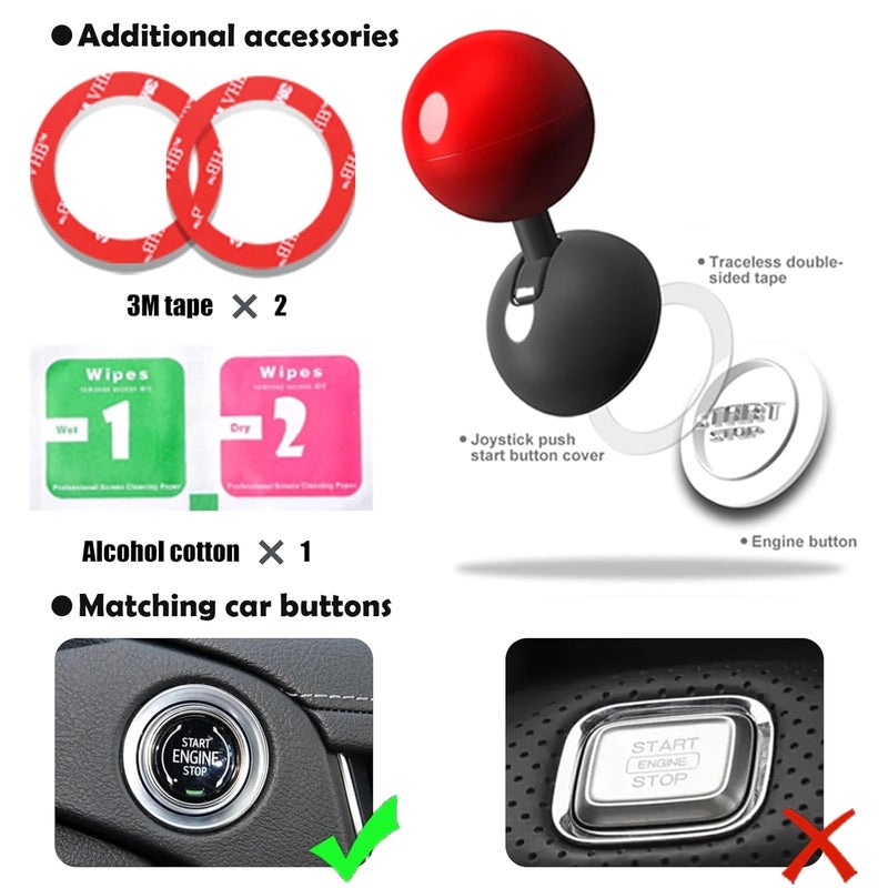 Zerikwon 𝟯𝗠 Tape | Car Joystick Push Start Button Cover, Metal Push to Start Accessories, Starter Engine Stop Button Cover, Cool Car Accessories Interior Decor Push to Rocker, Red. - Image 5